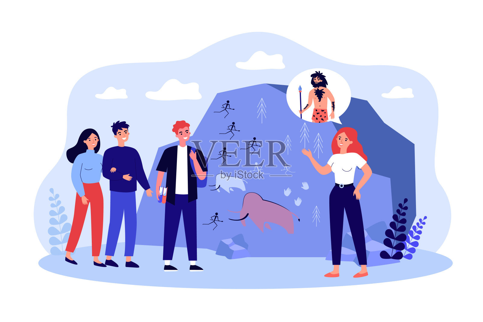 学生在导游陪同下参观历史博物馆插画图片素材