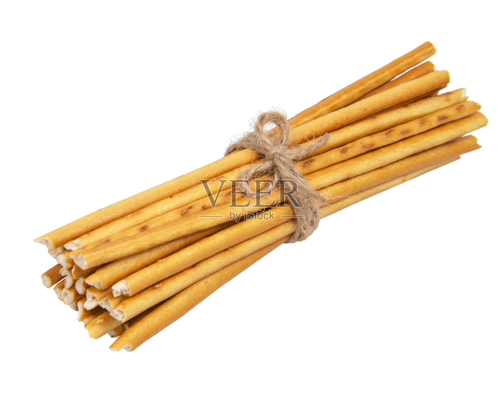 美味的烤面包棒与绳子孤立在白色的背景照片摄影图片