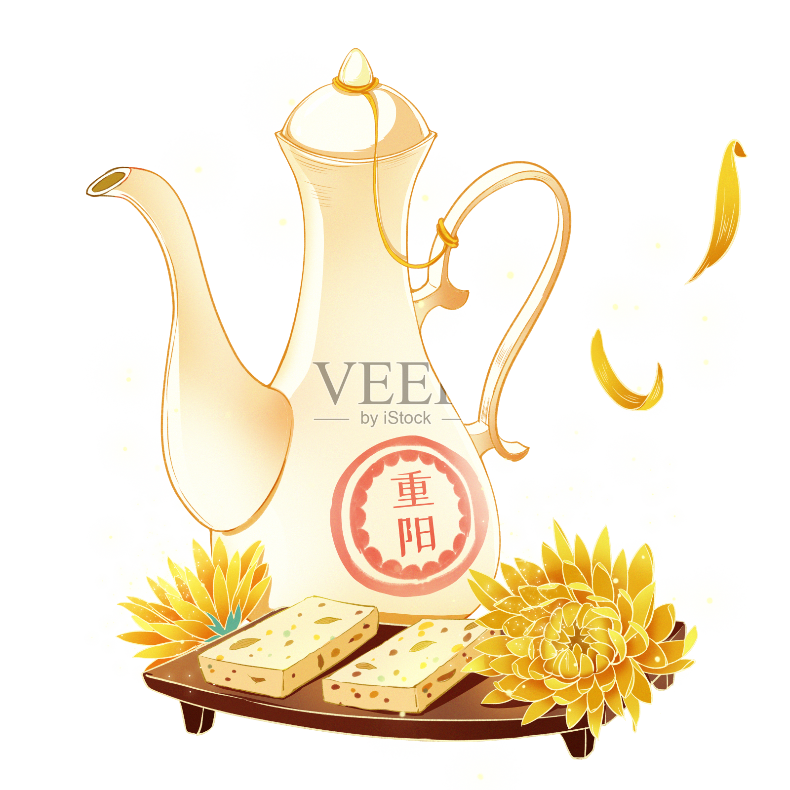 重阳节国潮酒壶和重阳糕素材设计元素图片