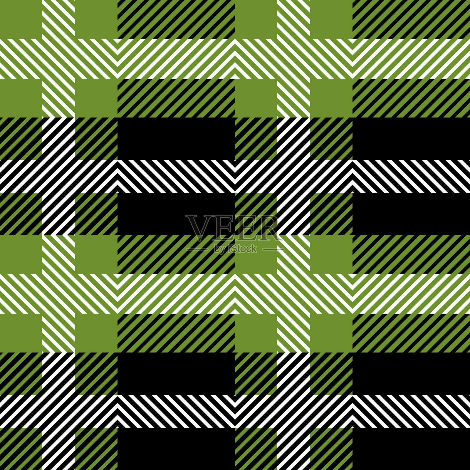 绿色和黑色的苏格兰纺织无缝模式。织物质地格子呢。抽象几何背景布，卡片，织物。单色图形重复设计。现代的平方点缀插画图片素材