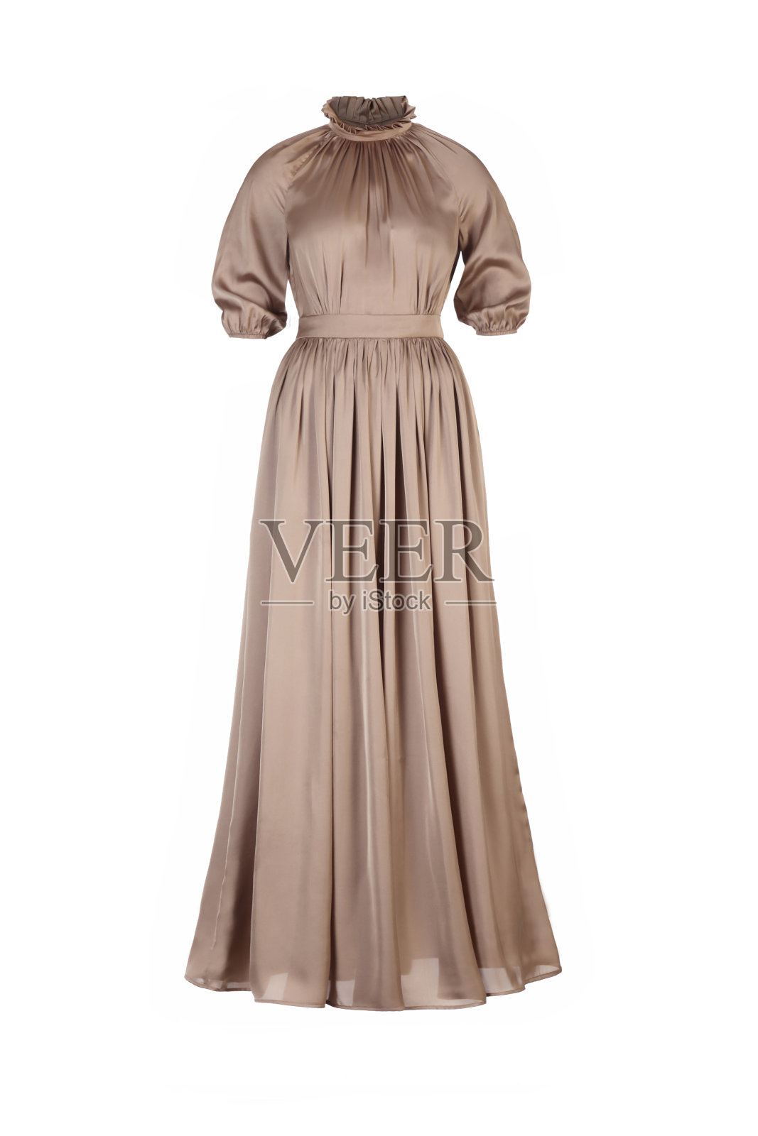 白色背景上的长款丝绸晚礼服照片摄影图片