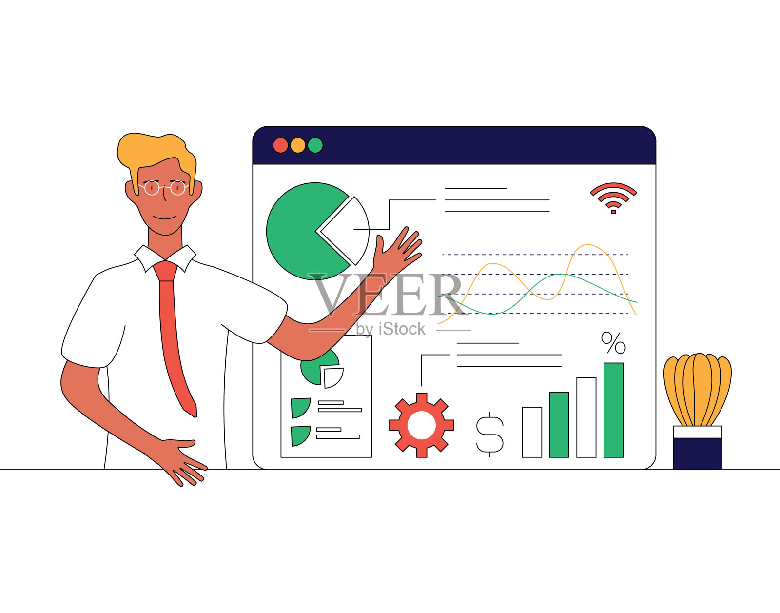 数据分析。概念横幅，网站设计或登陆网页，平面设计，插图。插画图片素材