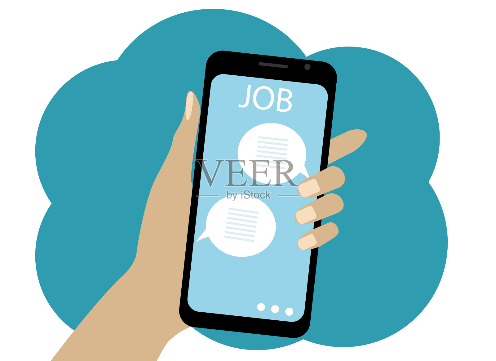 移动电话。屏幕上是一个求职网站，发布职位空缺和简历插画图片素材