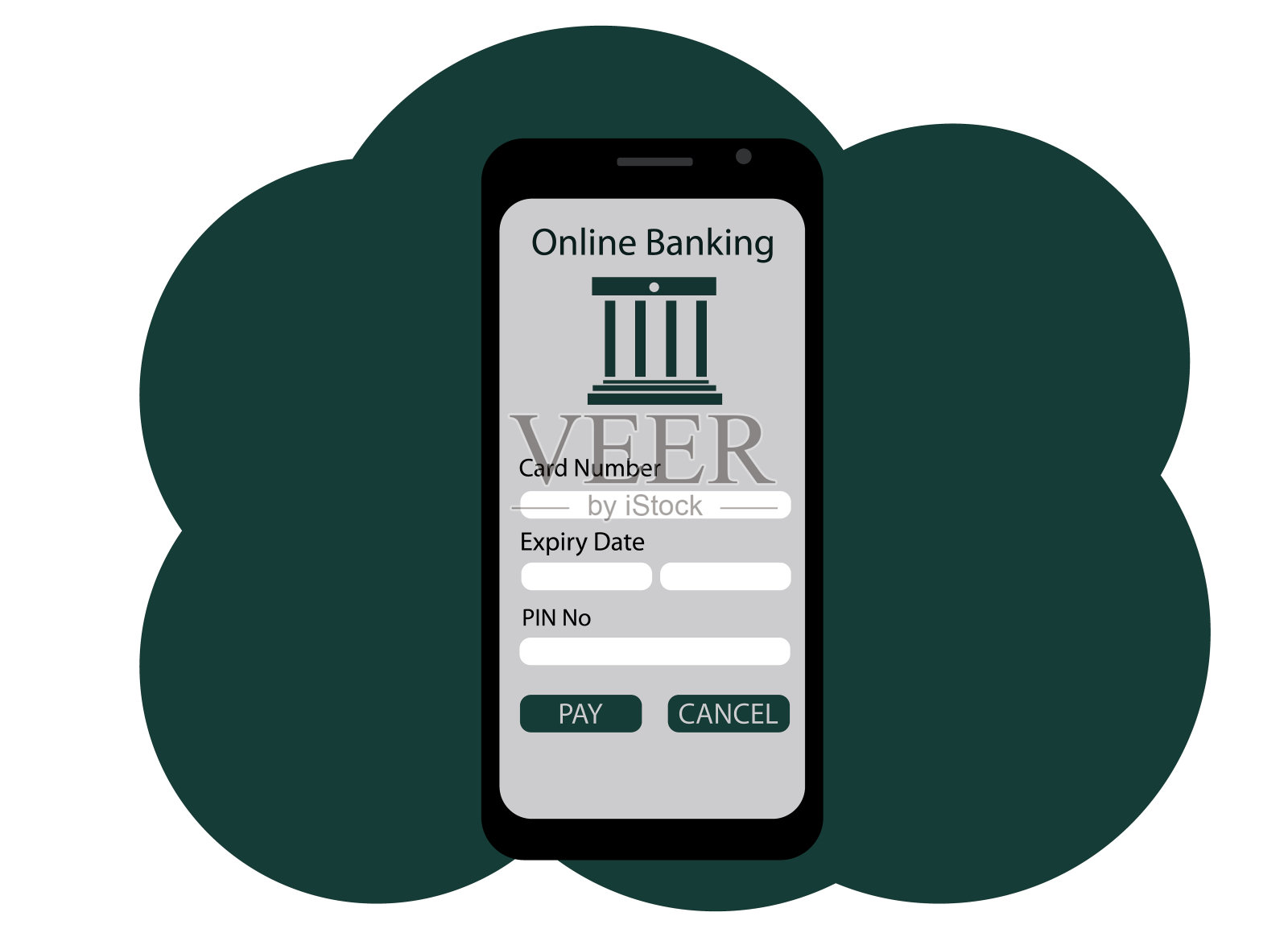 移动电话。网上银行和数据登记在屏幕上插画图片素材