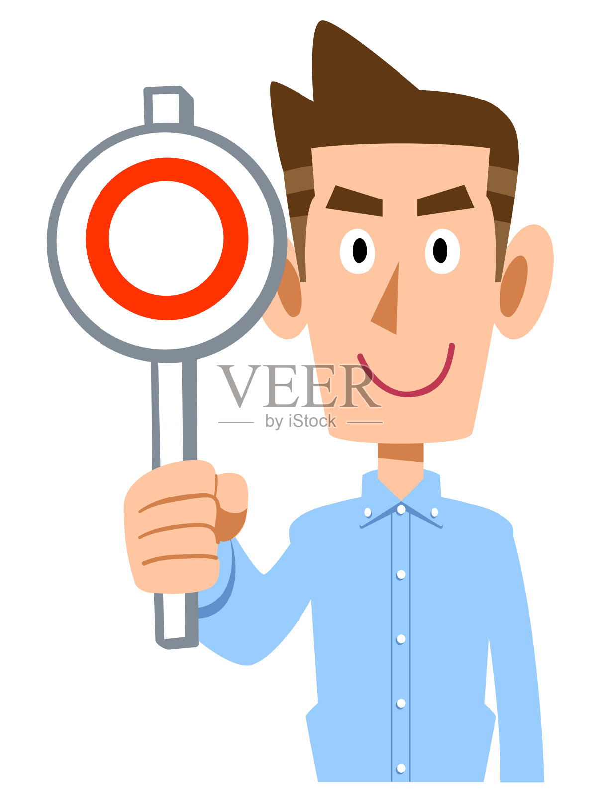 一个穿着浅蓝色衬衫的男人，上面有一个圆圈插画图片素材