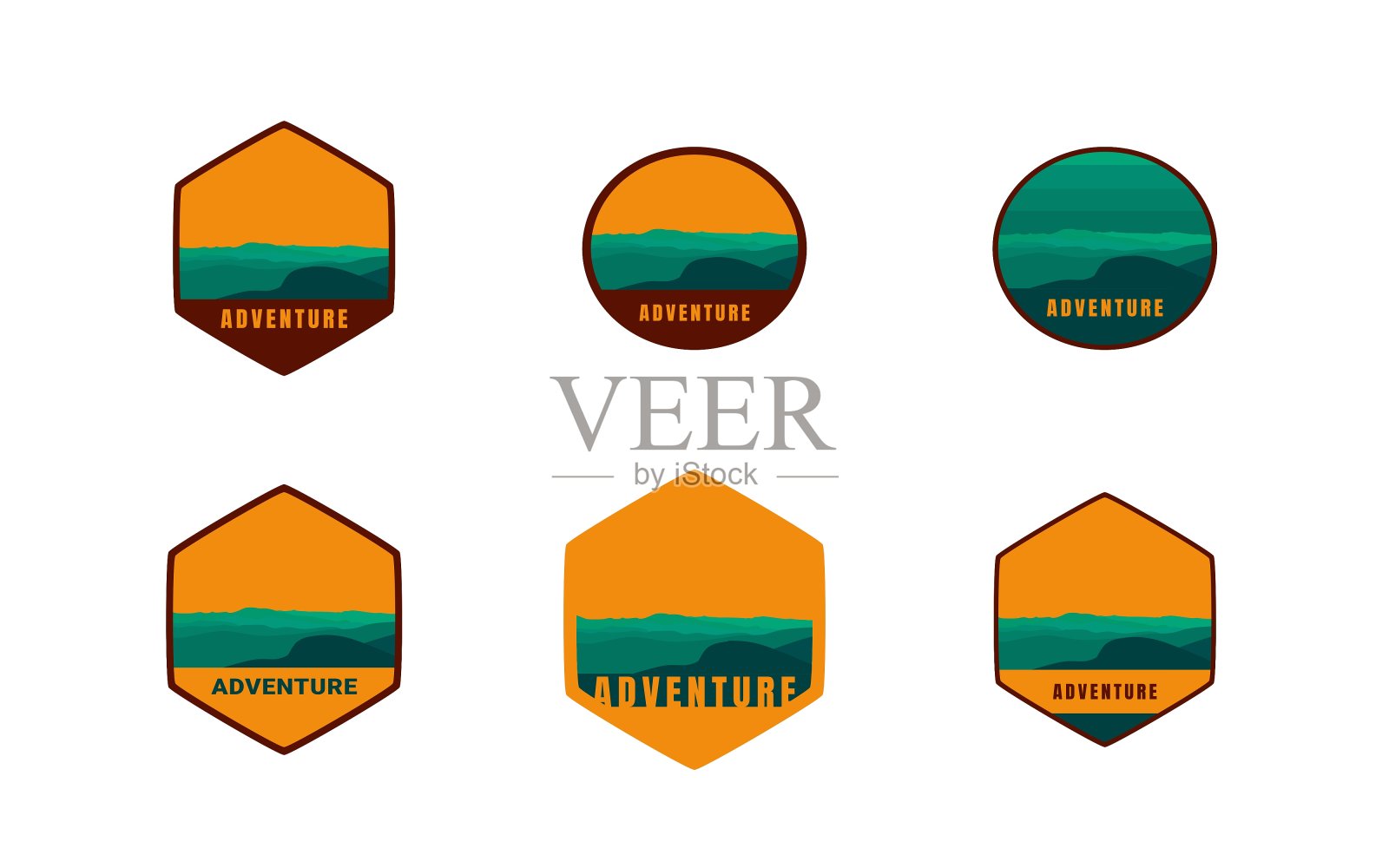 户外冒险集标志。山景画，户外探险。矢量图形的t恤和其他用途。插画图片素材