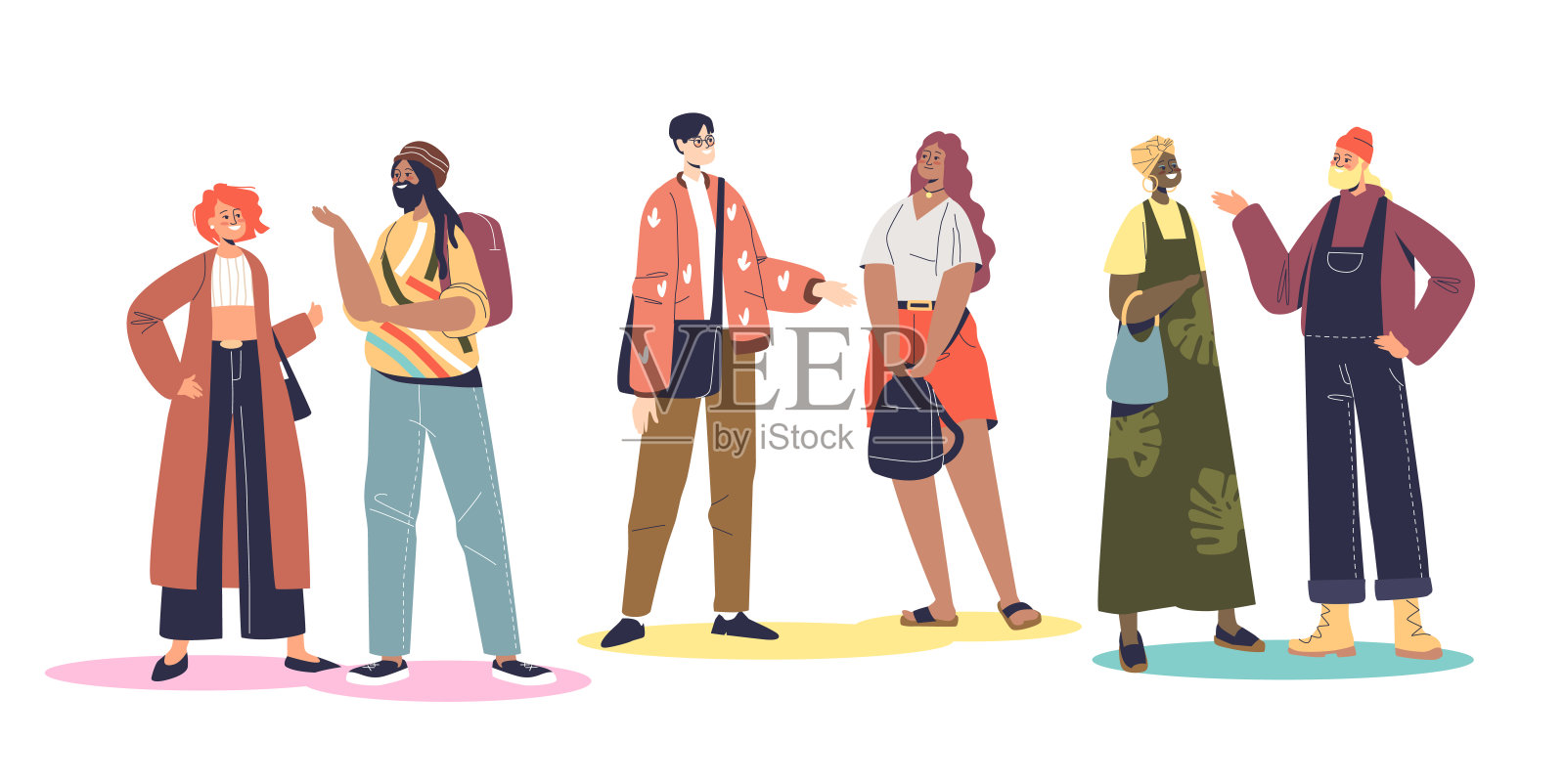 一群多民族、多民族的人在交流。不同国籍的男女插画图片素材