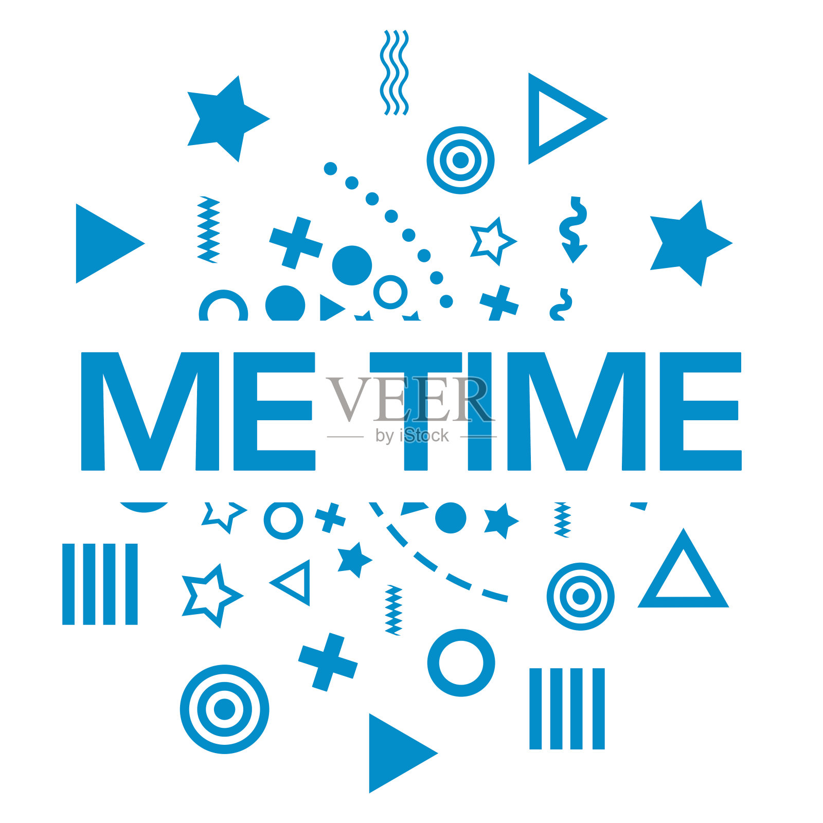 我时间蓝色随机形状圆形文本插画图片素材