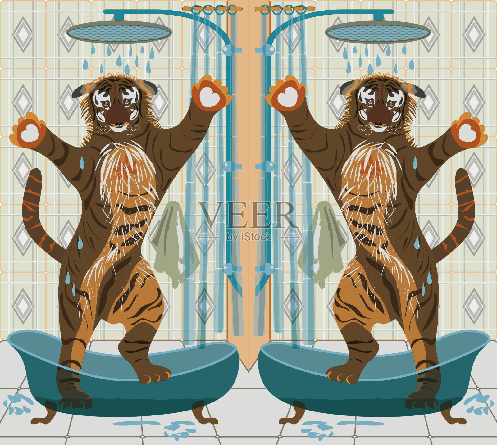 矢量EPS10水平无缝边界插图黑水虎2022年。插画图片素材