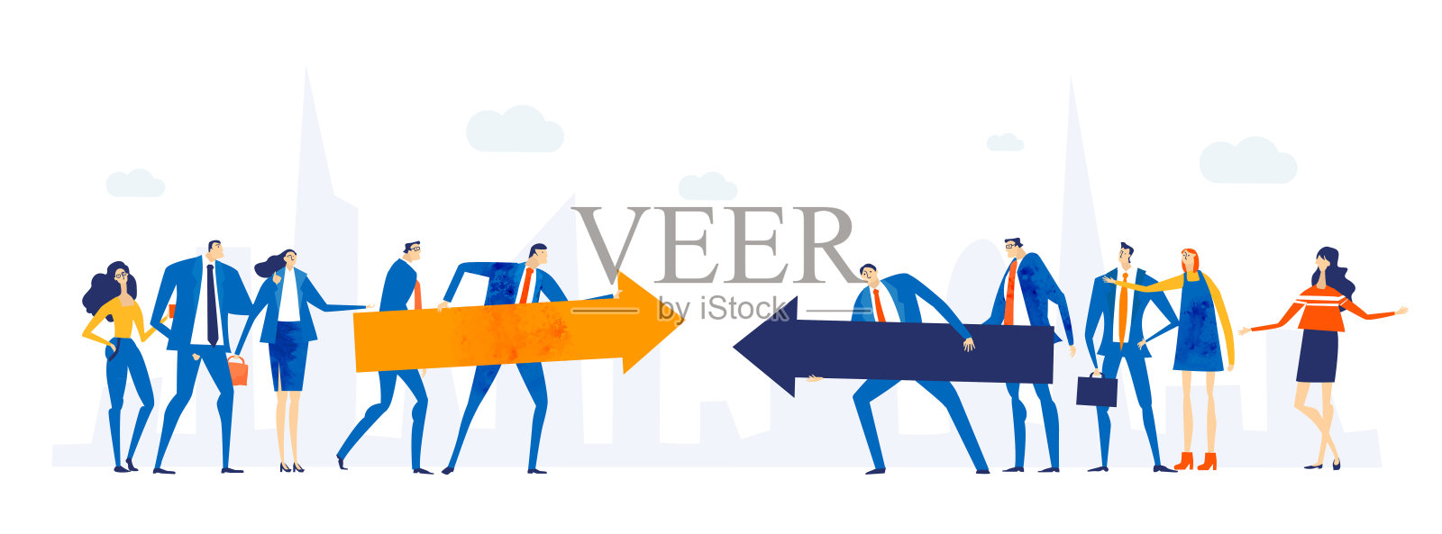 商务人士开会、讨论、面试。在办公室工作，有团队精神。插画图片素材