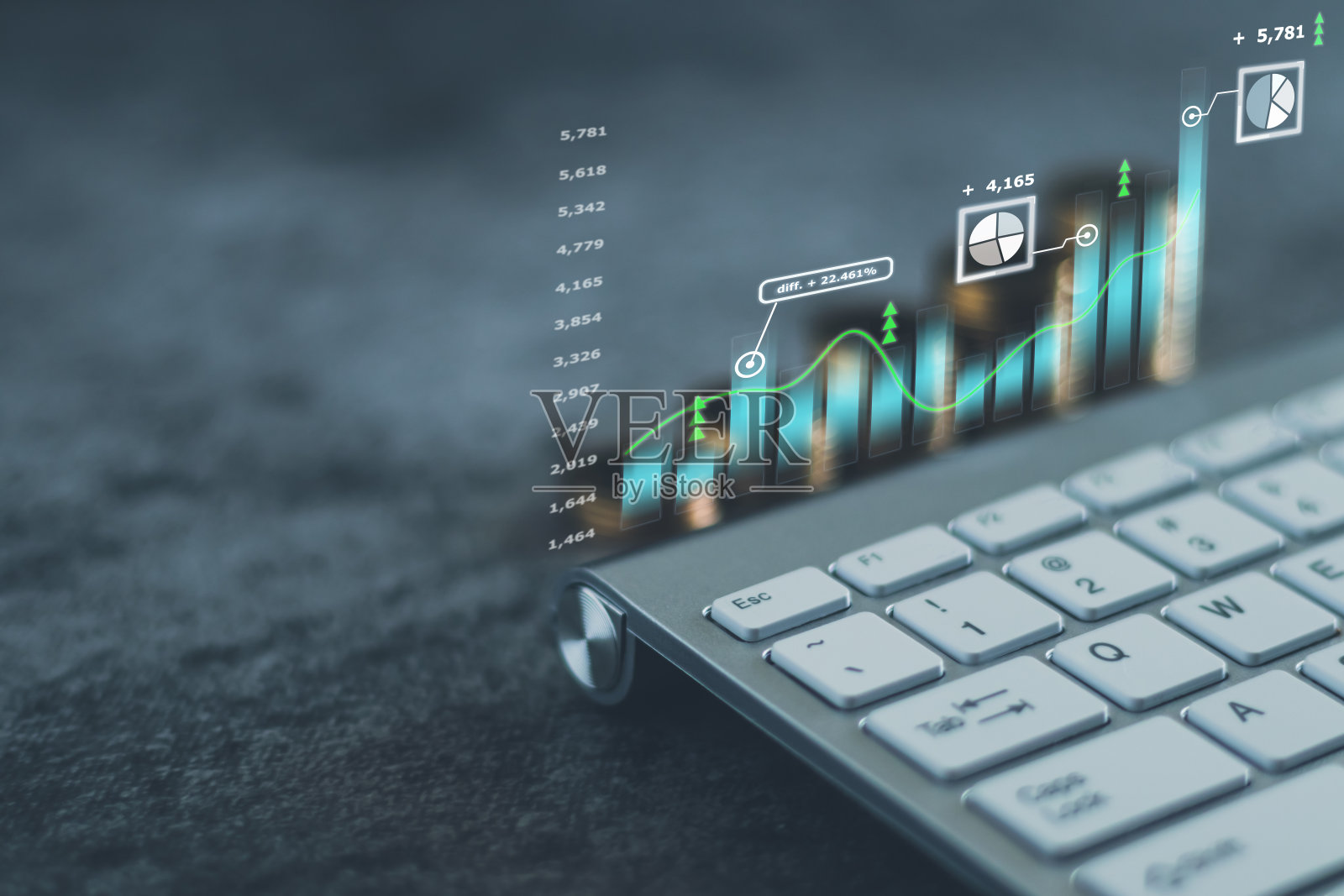 笔记本电脑或带图表的电脑。商业和金融投资照片摄影图片