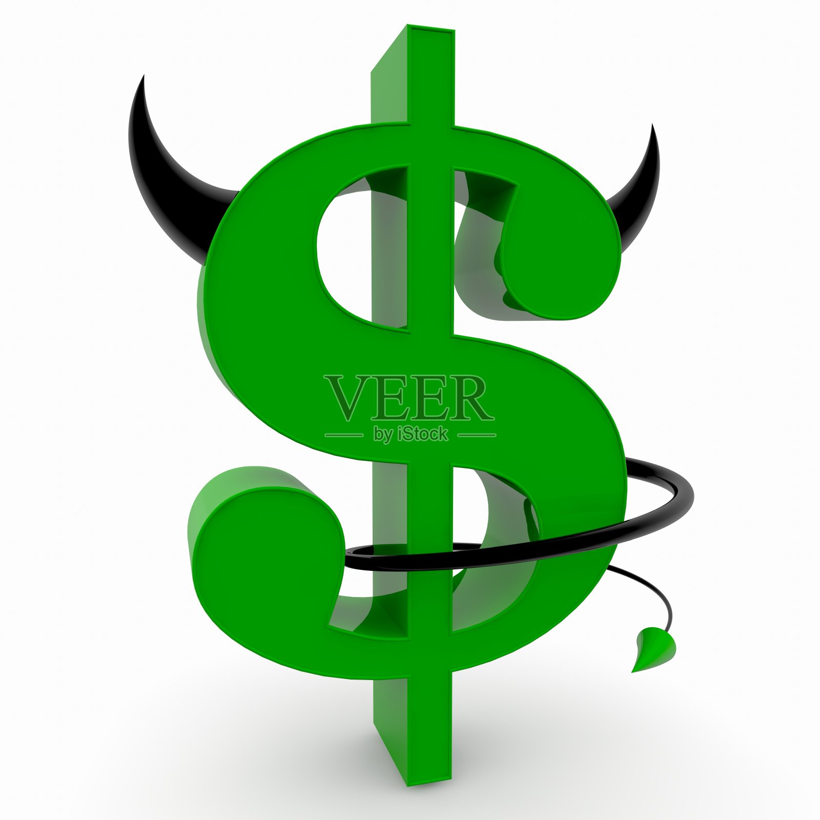 有角和尾巴的美元符号的概念照片摄影图片