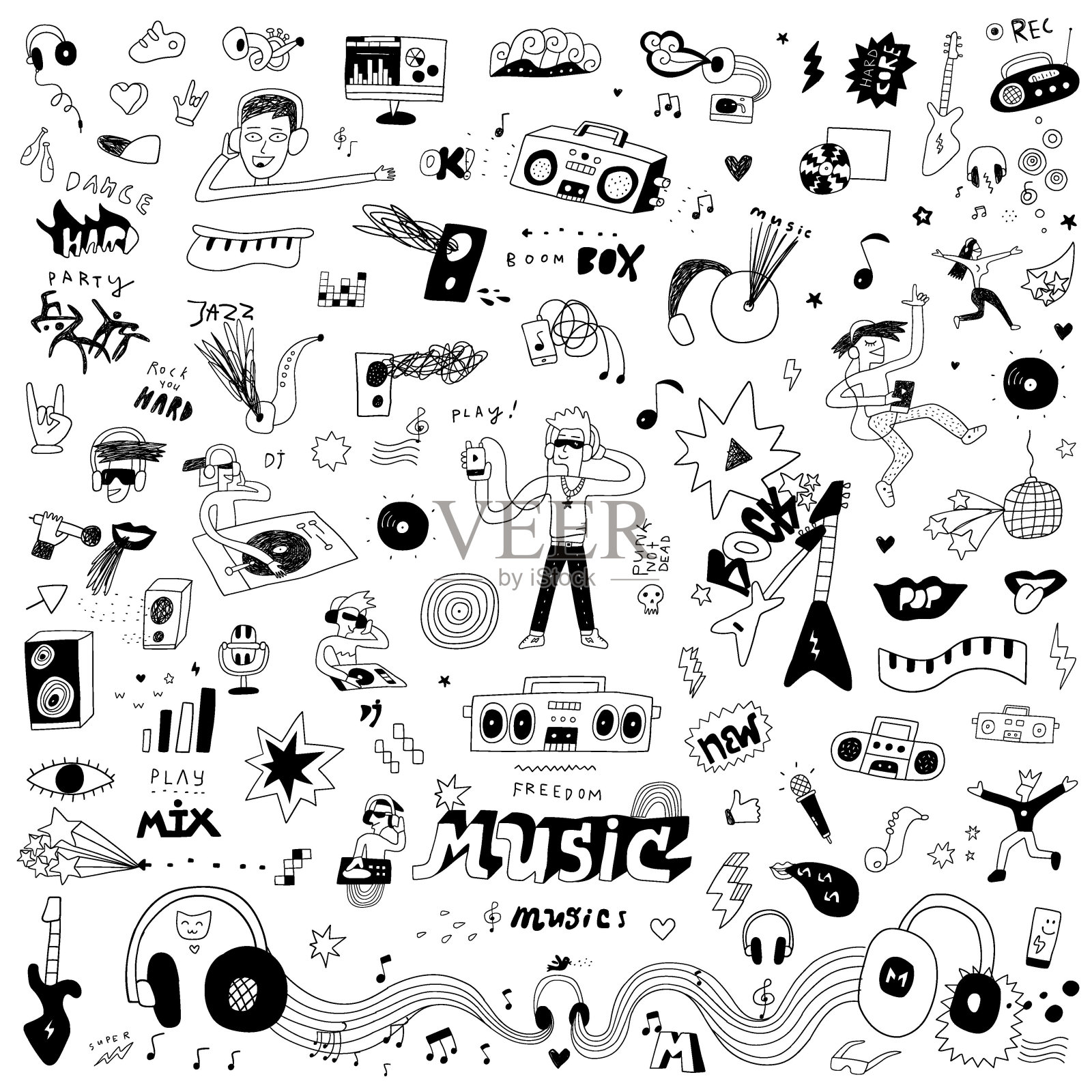 音乐涂鸦，手绘的标志和符号插画图片素材