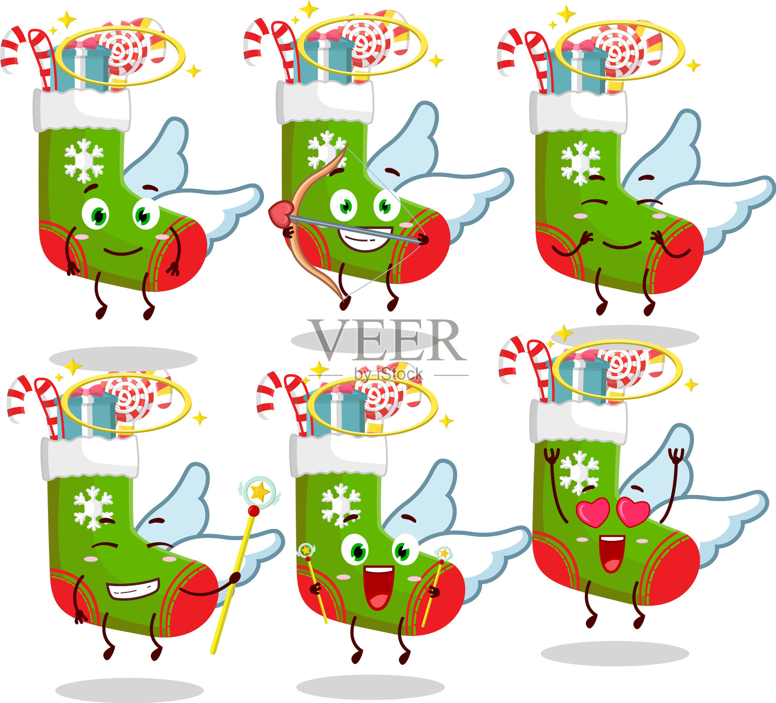 圣诞袜子与糖果和礼物卡通设计元素图片