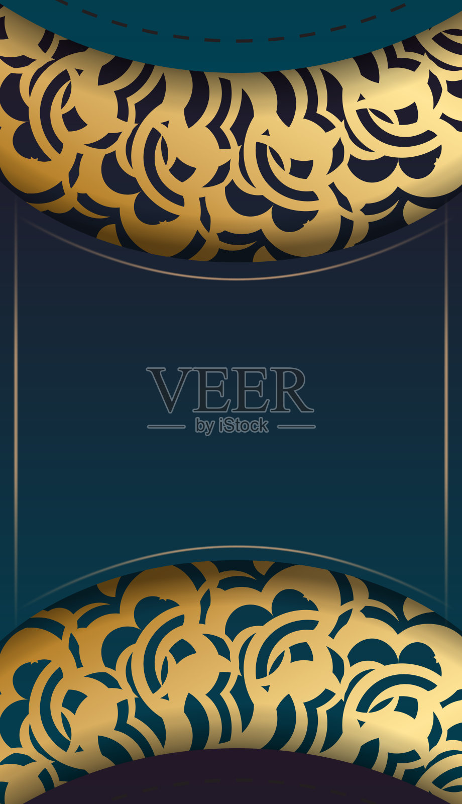 绿色渐变背景与复古金色图案设计下的文字插画图片素材