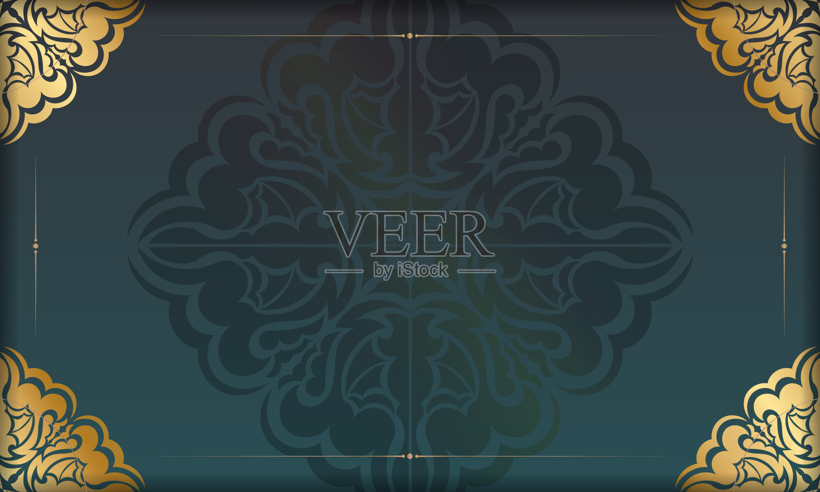 带有希腊金色图案和文字空间的绿色渐变横幅插画图片素材