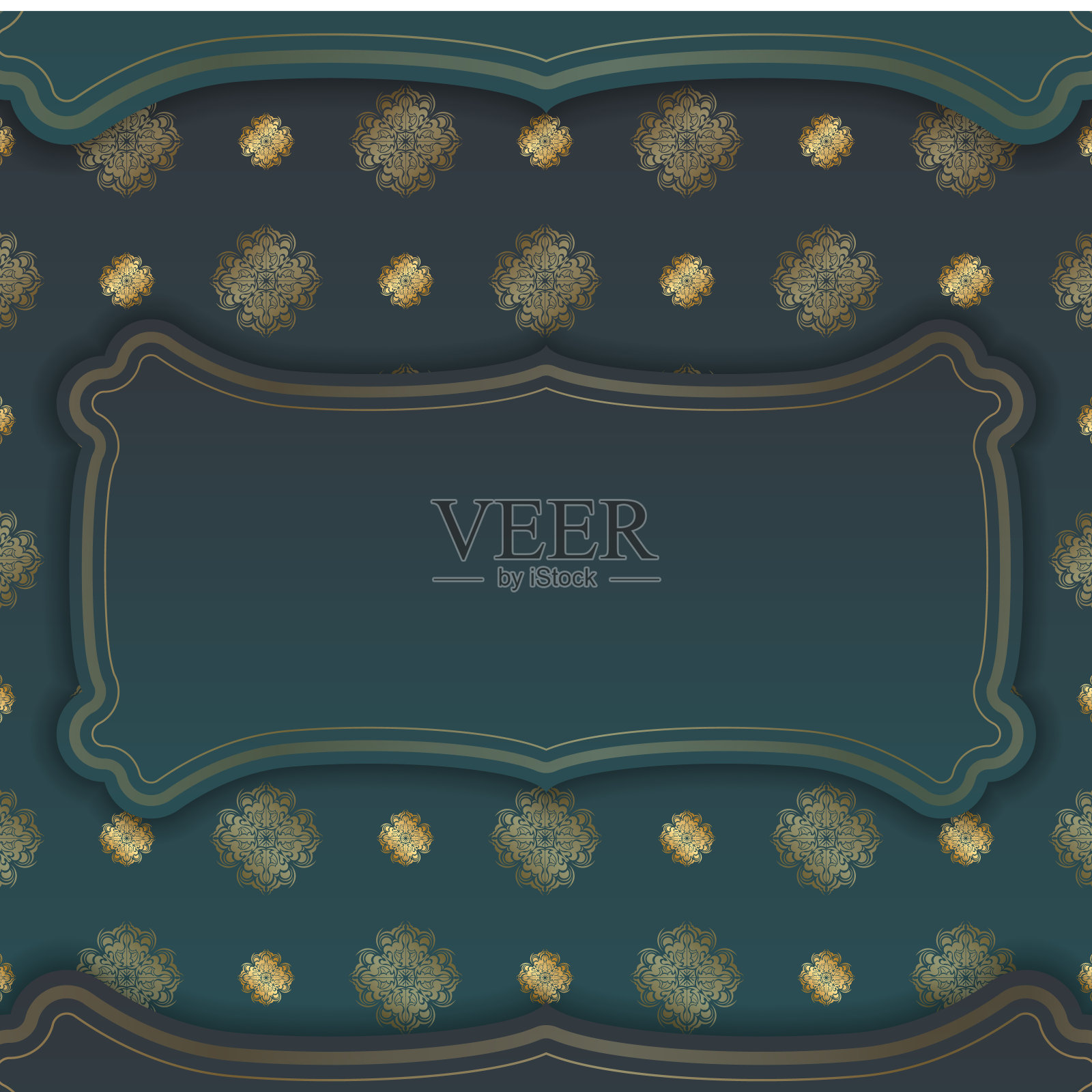 渐变绿卡与印度黄金饰品为您的设计。插画图片素材