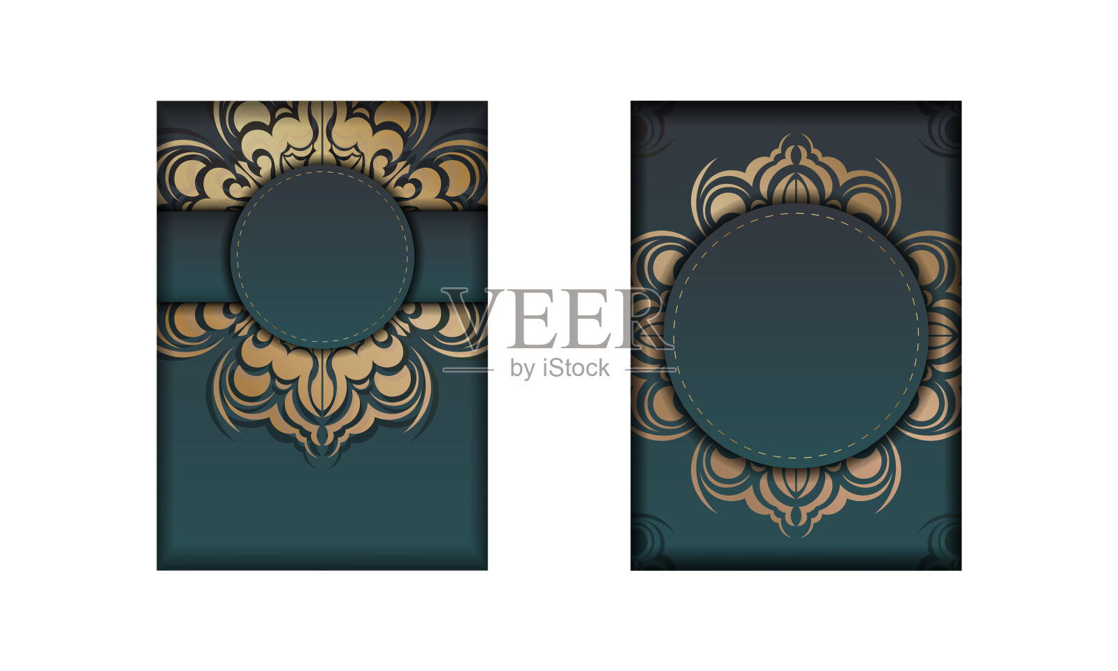 抽象金色图案绿色渐变宣传册随时可以打印。插画图片素材