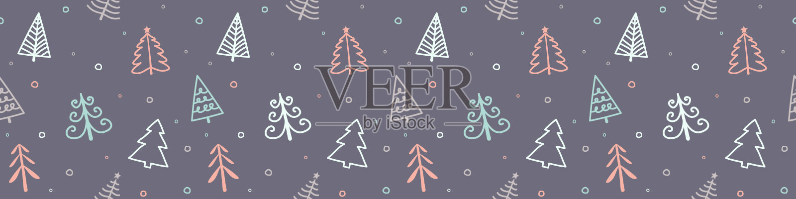 无缝模式与圣诞树。全景头。向量插画图片素材