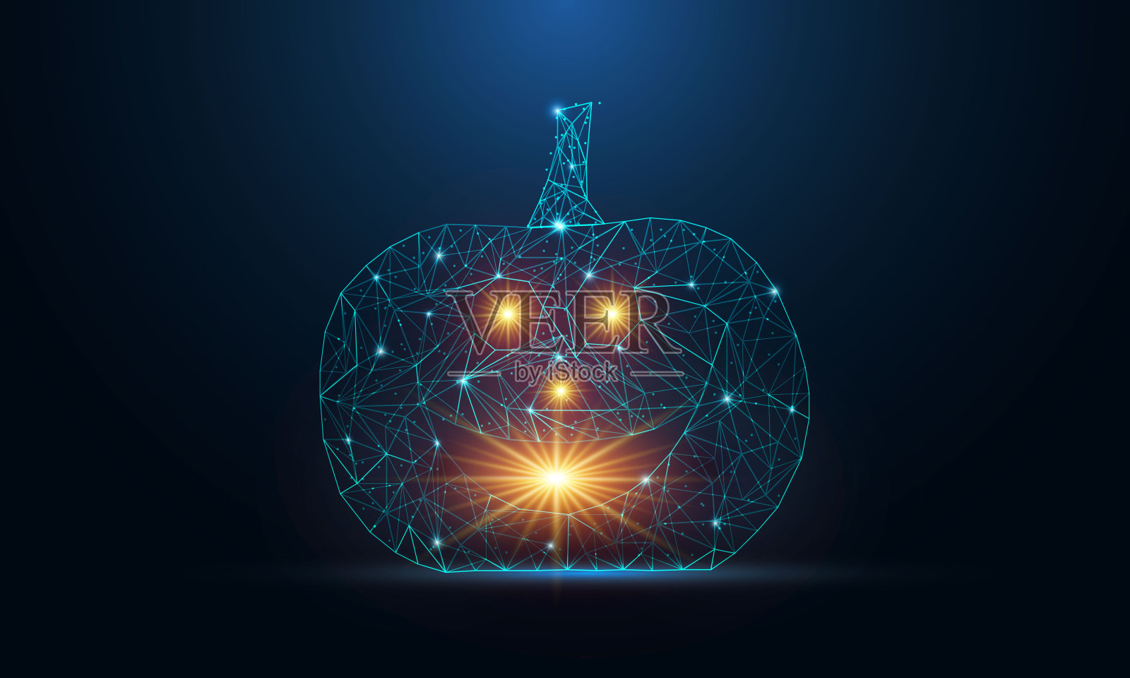 万圣节南瓜与可怕的脸孤立在深蓝色的背景。低多边形线框万圣节概念。数字低多边形矢量插图。设计模板素材