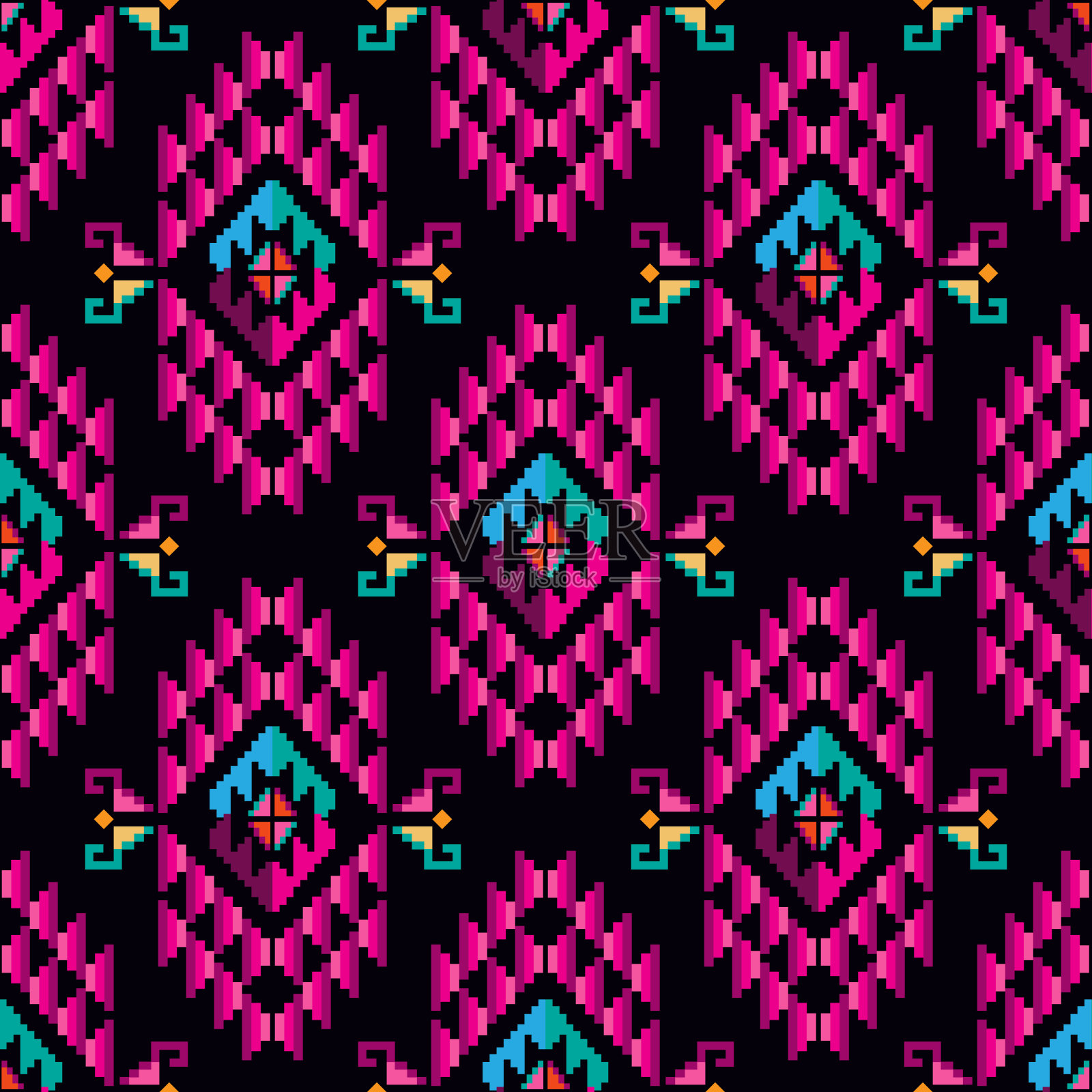 五颜六色的令人敬畏的部落波西米亚墨西哥几何印花。摘要无缝阿兹特克，玛雅图案。种族潮人背景，印度拉丁血统。插画图片素材