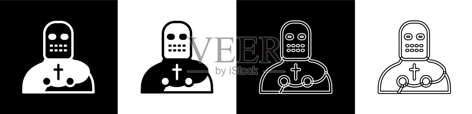 设置骑士十字军图标孤立在黑色和图标素材