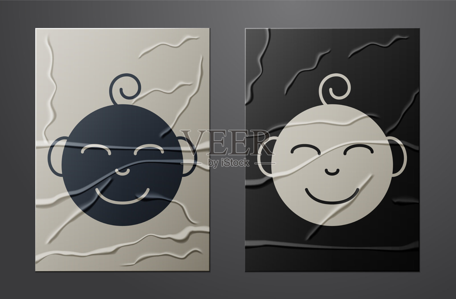 白色快乐小男孩的头图标孤立上插画图片素材