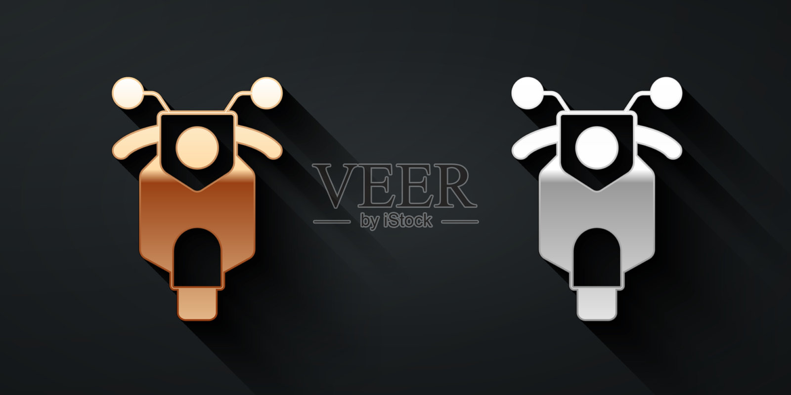 金色和银色机车图标孤立在黑色图标素材