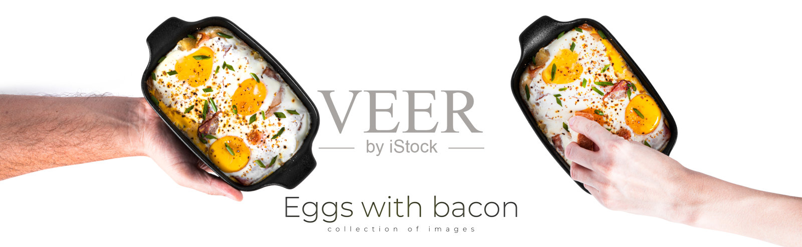 鸡蛋和培根被孤立在白色的背景上。烘炒蛋照片摄影图片