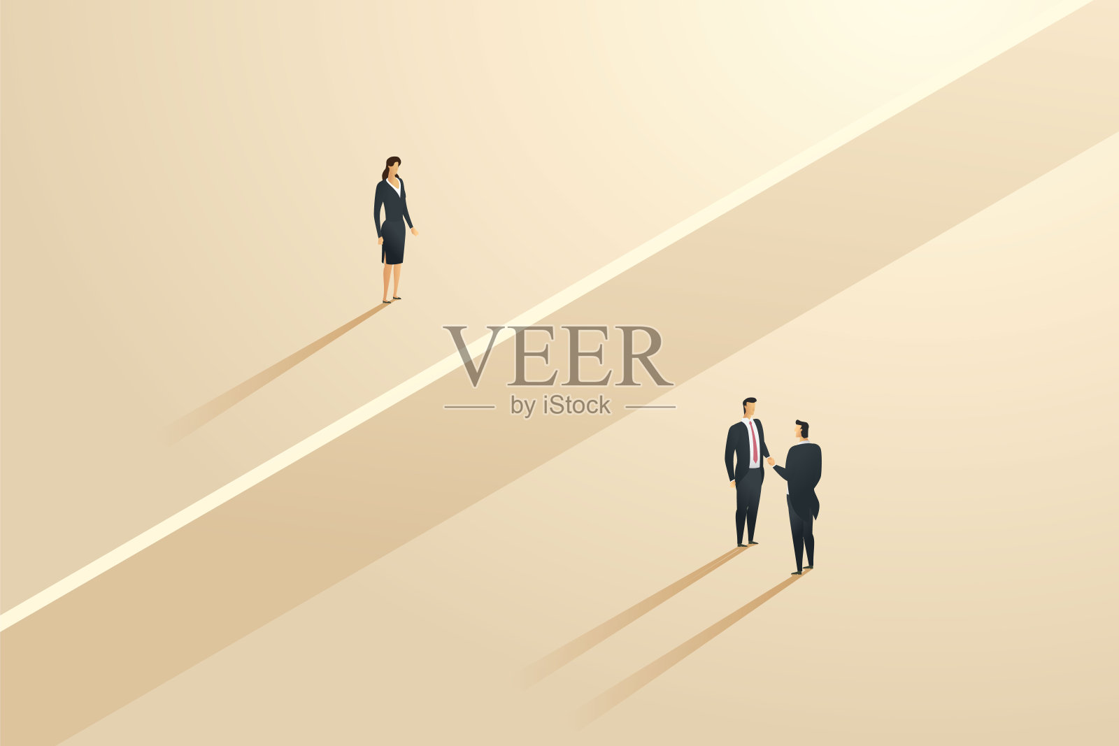 女商人与女商人之间有一堵墙。插画图片素材