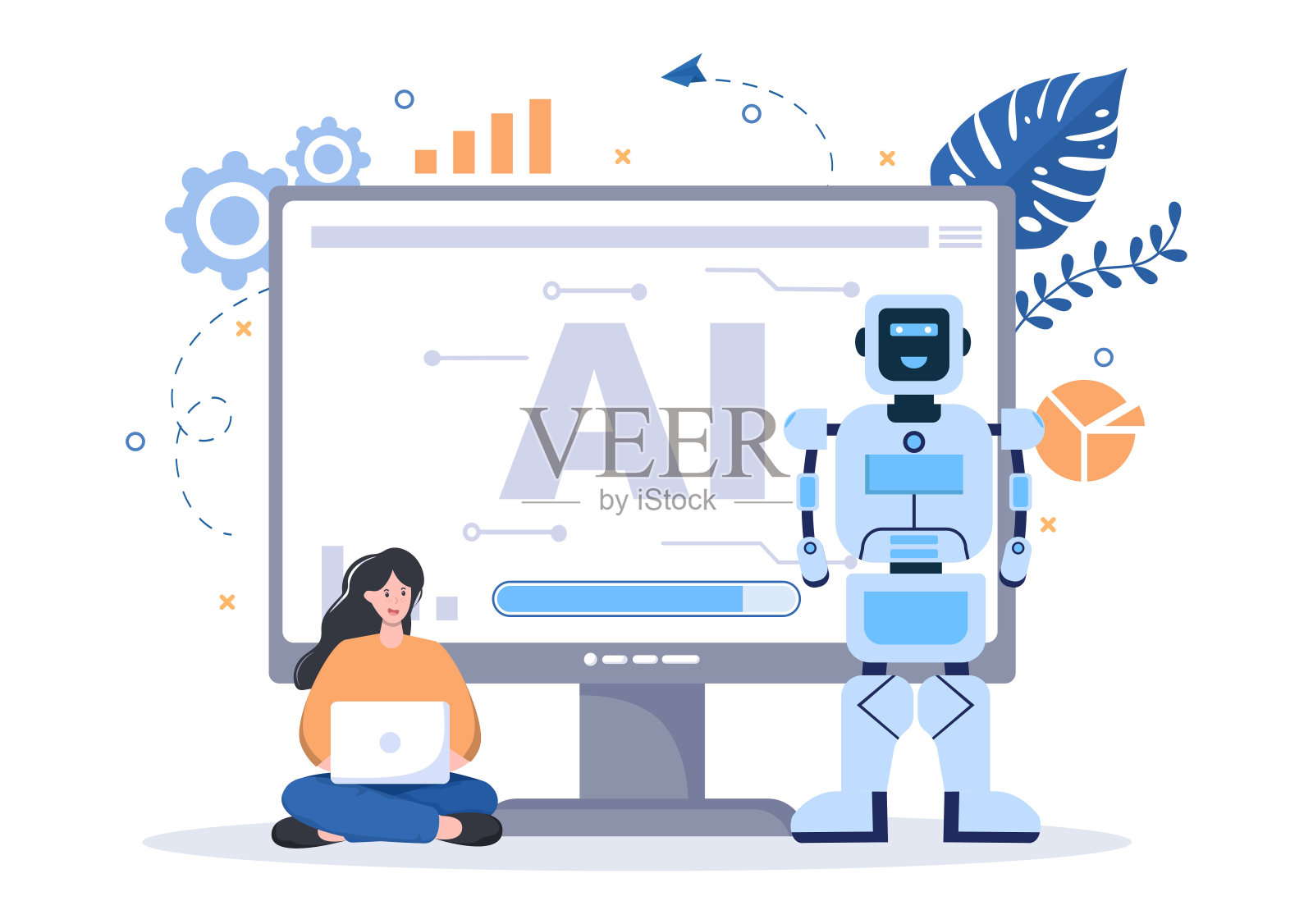 人工智能数字大脑技术和工程概念与程序员数据或系统，可以建立在科学的背景。矢量图插画图片素材