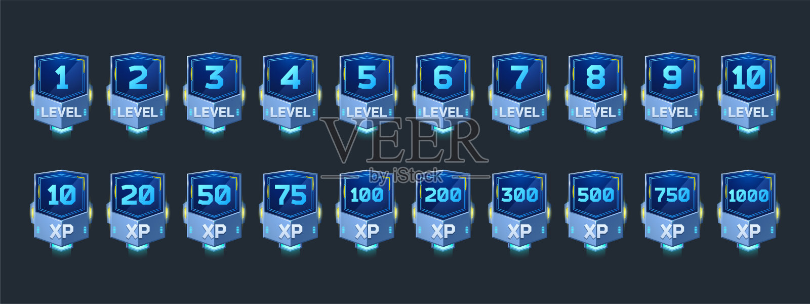 徽章与等级数字和经验的游戏插画图片素材