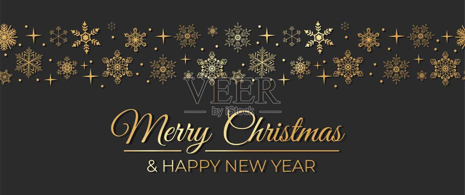 圣诞快乐，新年快乐，优雅的贺卡与金色的雪花设计模板素材