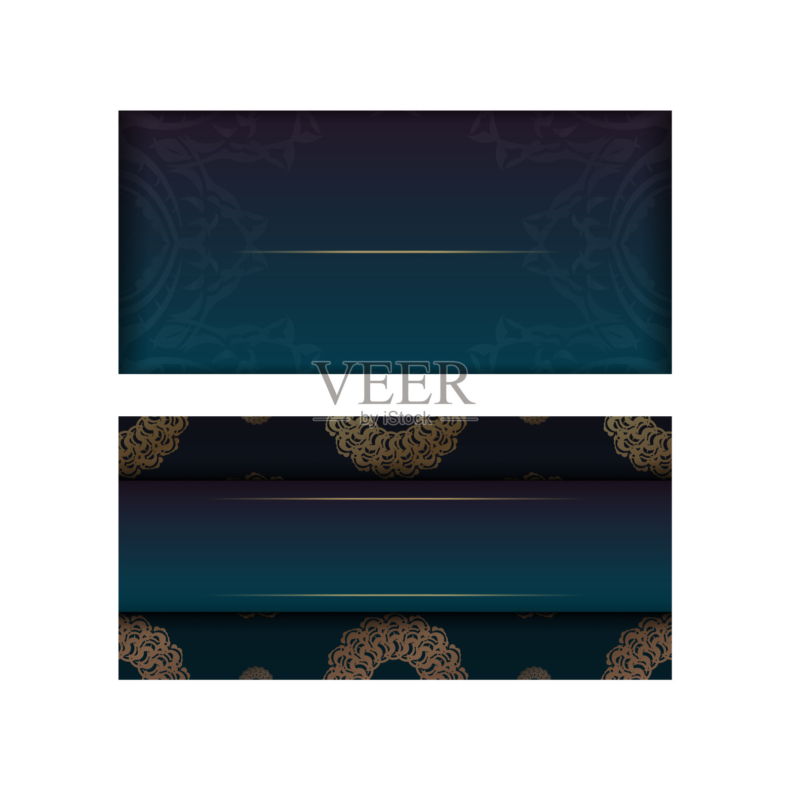 梯度绿色梯度问候传单与希腊黄金装饰祝贺你。插画图片素材