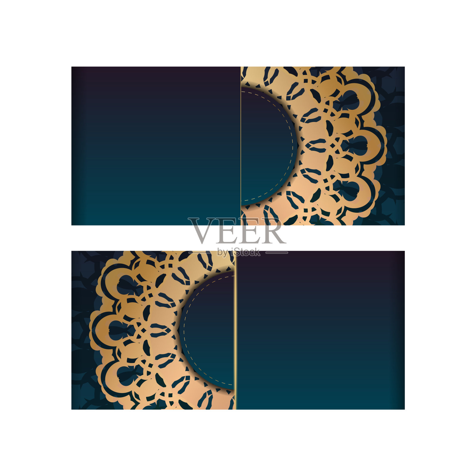 明信片模板与渐变绿色与印度金色图案为您的设计。插画图片素材