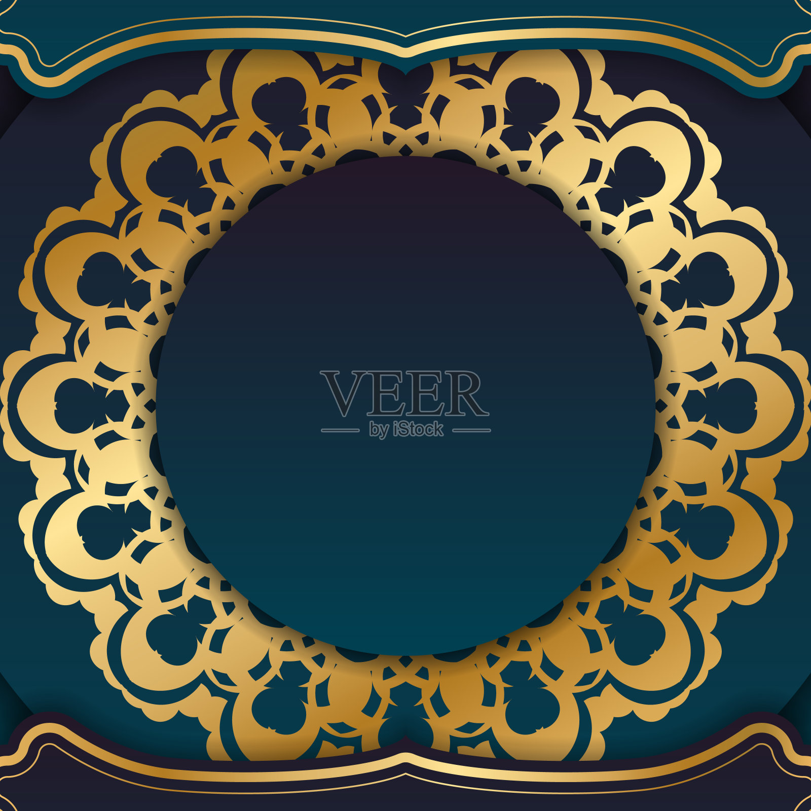 明信片模板与渐变色与曼荼罗金图案准备印刷。插画图片素材