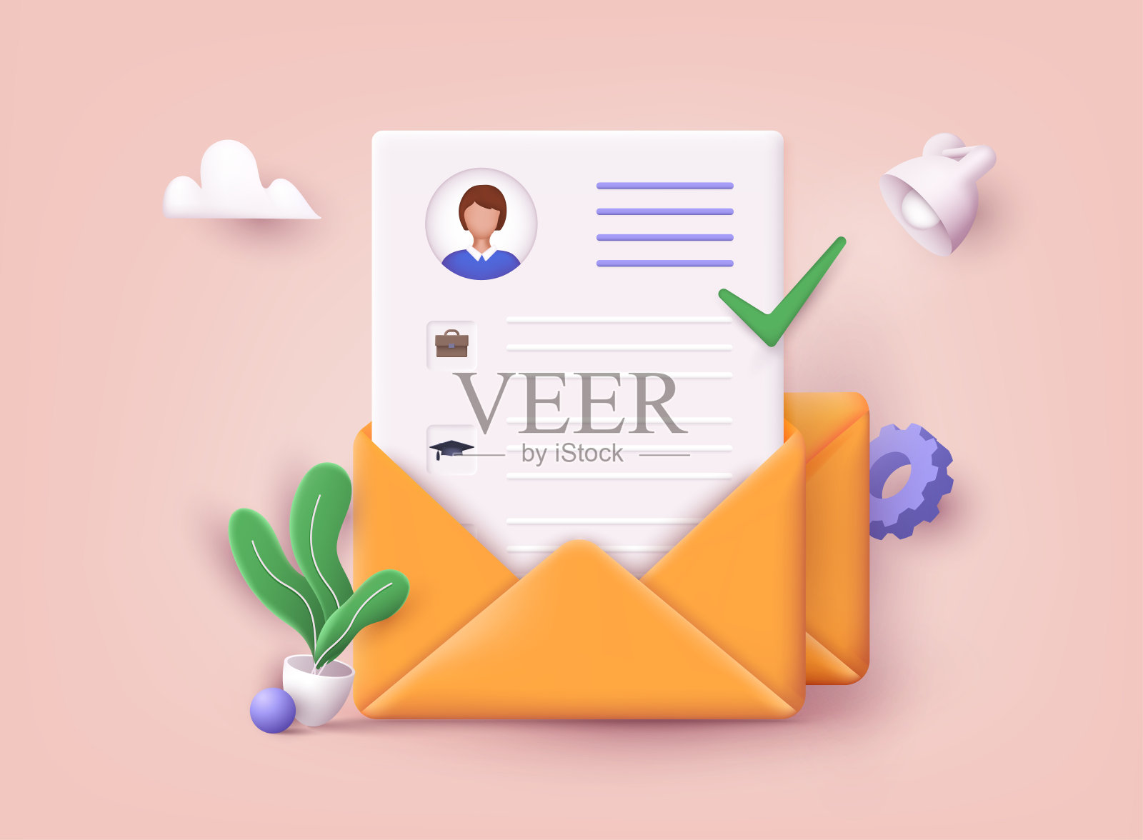 的简历。人力资源管理和招聘理念。工作面试，招聘机构。3 d矢量插图。插画图片素材