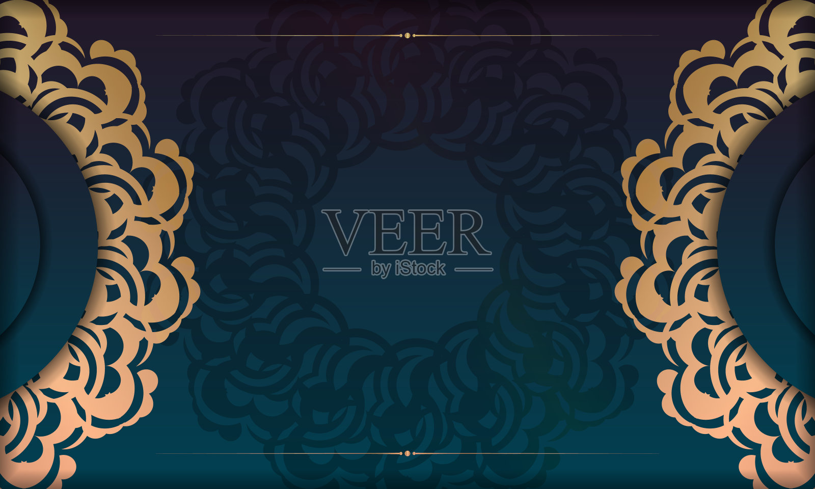 绿色渐变背景与抽象的金色装饰和文本的地方插画图片素材