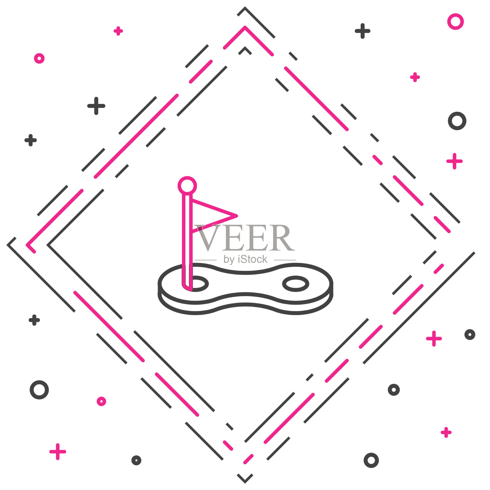 线高尔夫球洞与旗帜图标孤立在白色插画图片素材