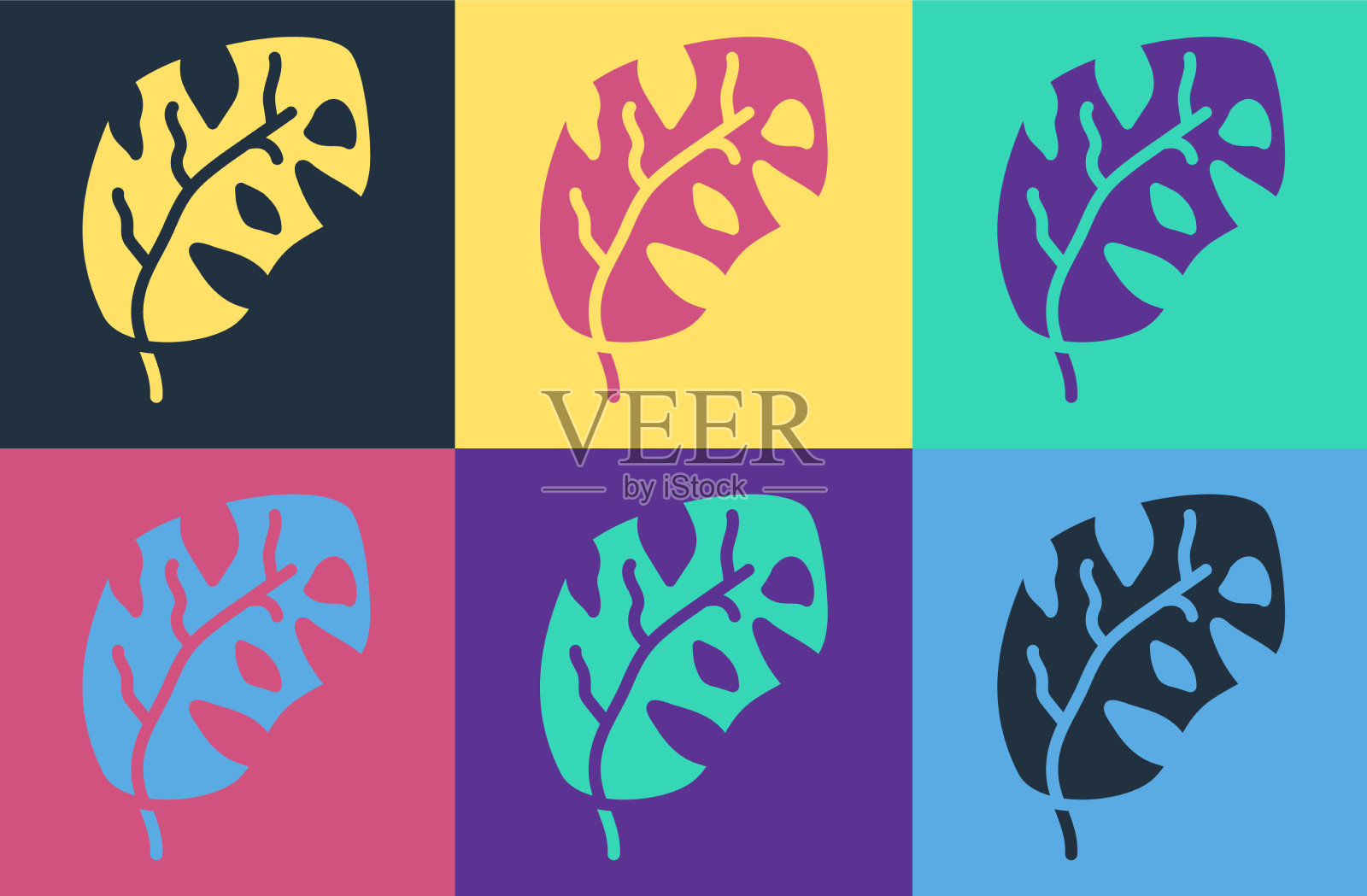 波普艺术的热带树叶棕榈树图标孤立插画图片素材