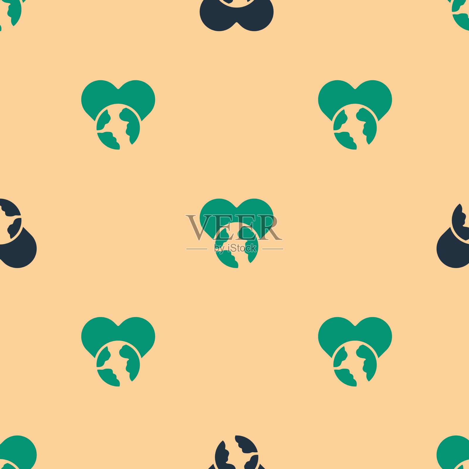 绿色和黑色的心世界-爱的图标插画图片素材