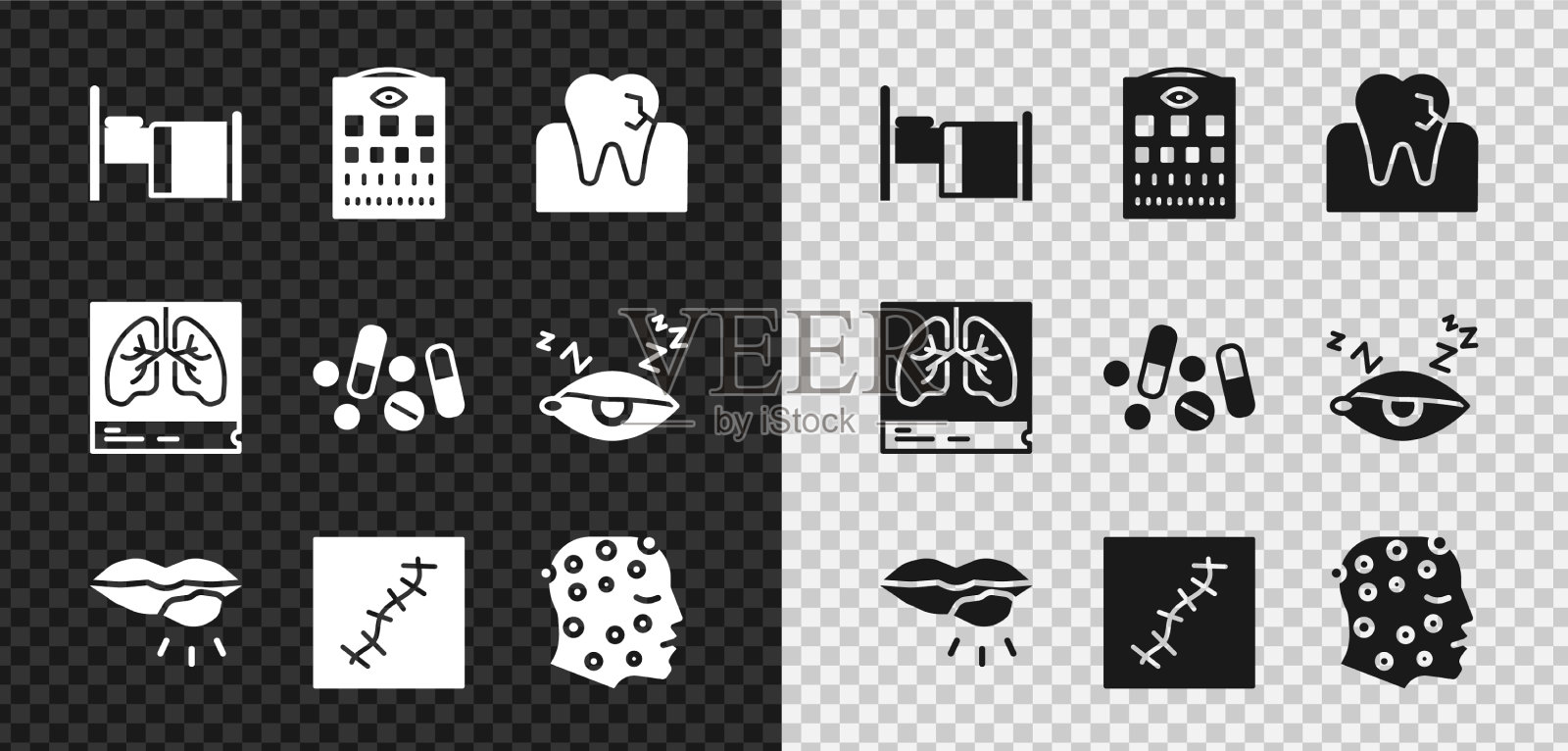 设病床、验眼表、牙用图标素材
