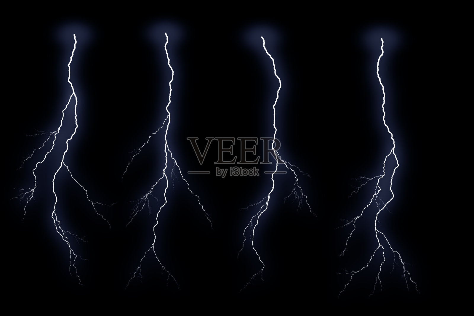 闪电在黑色背景上孤立。雷声电动罢工。雷暴和闪电照片摄影图片