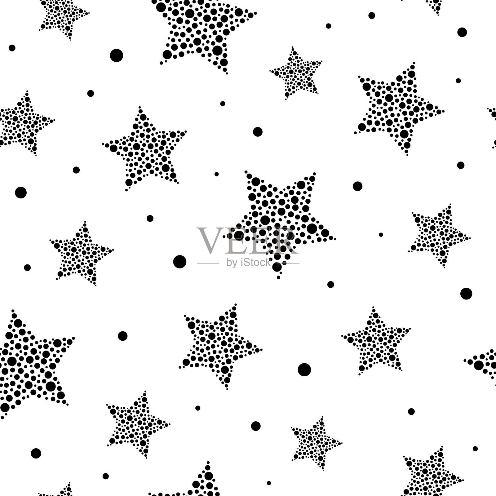 无缝可爱的图案与星星组成的点和圆圈在白色的背景。插画图片素材