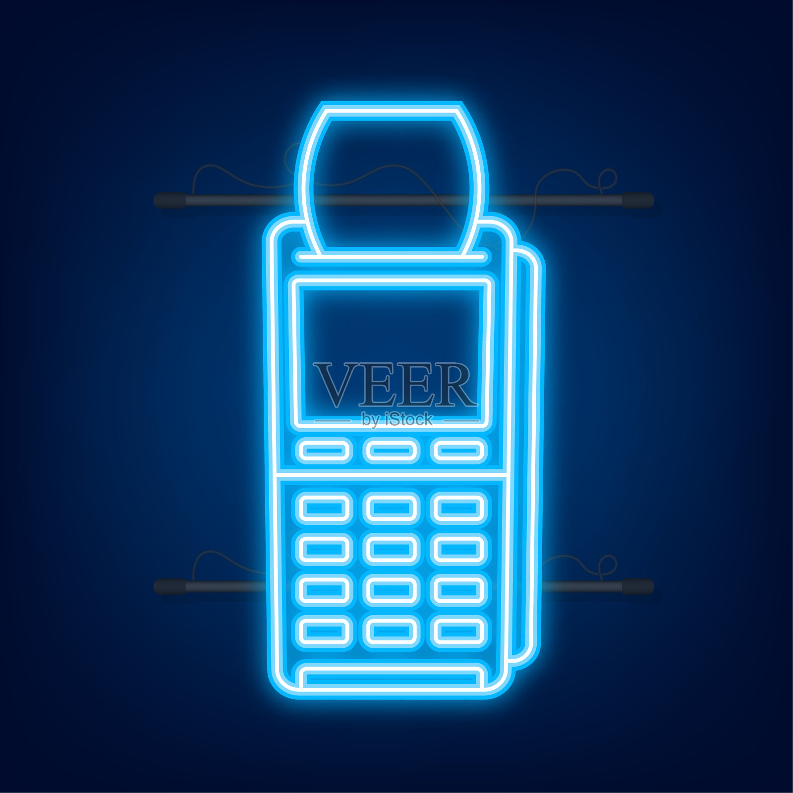 POS支付终端。批准付款。霓虹风格。矢量图插画图片素材