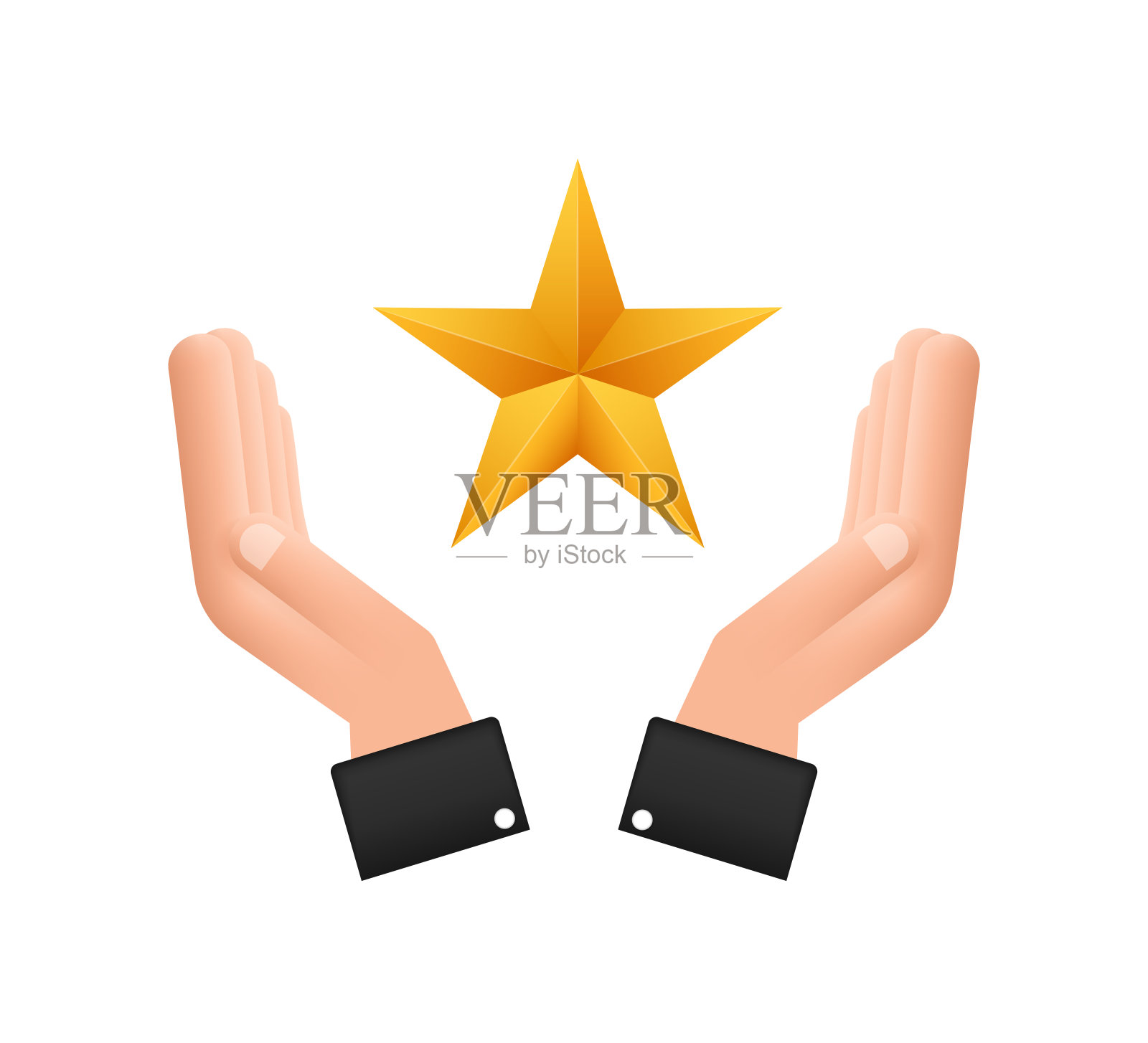 逼真的金属金星在白色背景上的手图案。矢量插图。设计元素图片