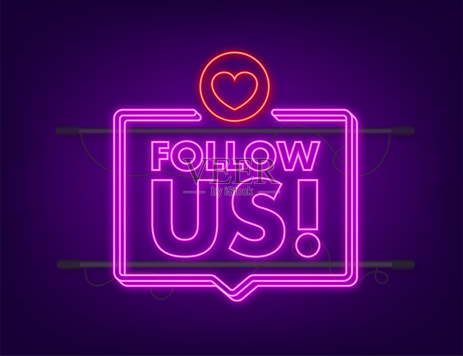 在黑色背景下跟随我们。霓虹灯图标。矢量图插画图片素材