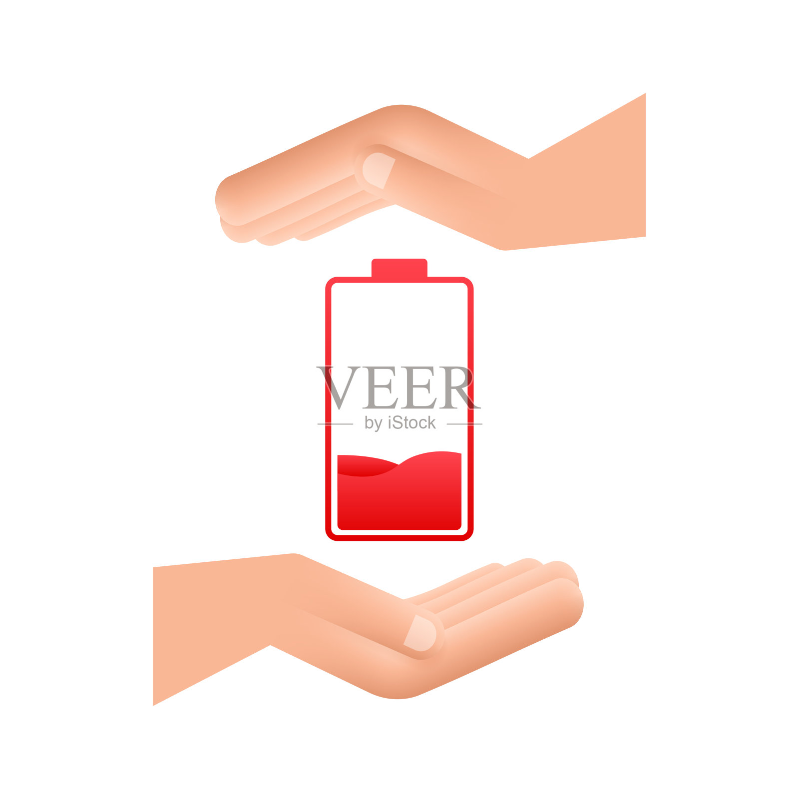 用手把电池放电。一套电池充电水平指示器。矢量插图。设计元素图片