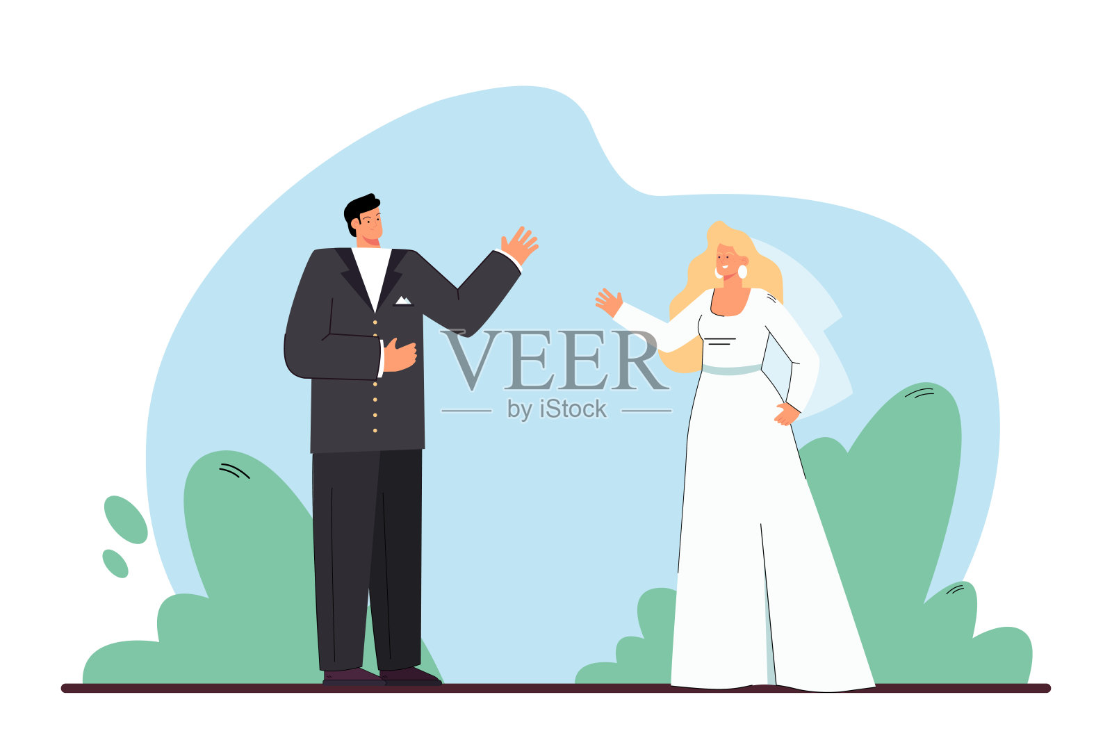 卡通新娘和新郎结婚了插画图片素材