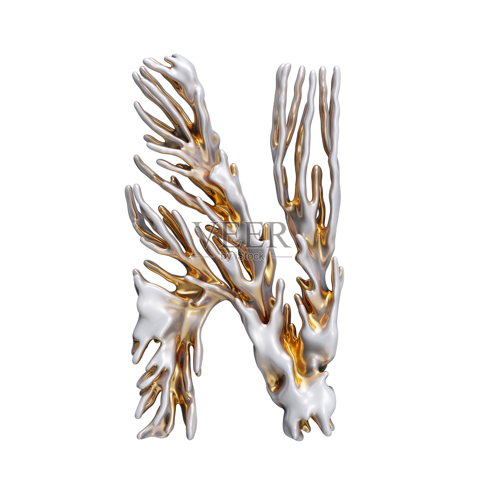 字母组成的金色现代珊瑚孤立在白色背景。照片摄影图片